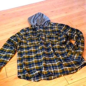 Hawx Work Gear Men K0 Flannel Hoodie Brown Gray Plaid Jacket/Shirt XL EUC Casua